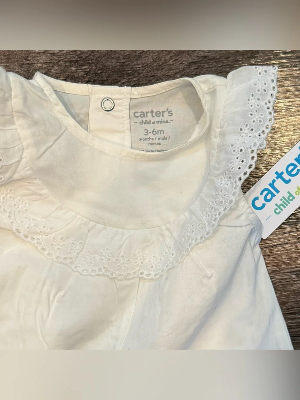 NWT Carters White Baby Girl Dress Onesie Ruffle Neckline Eyelet Lace 3-6 Months